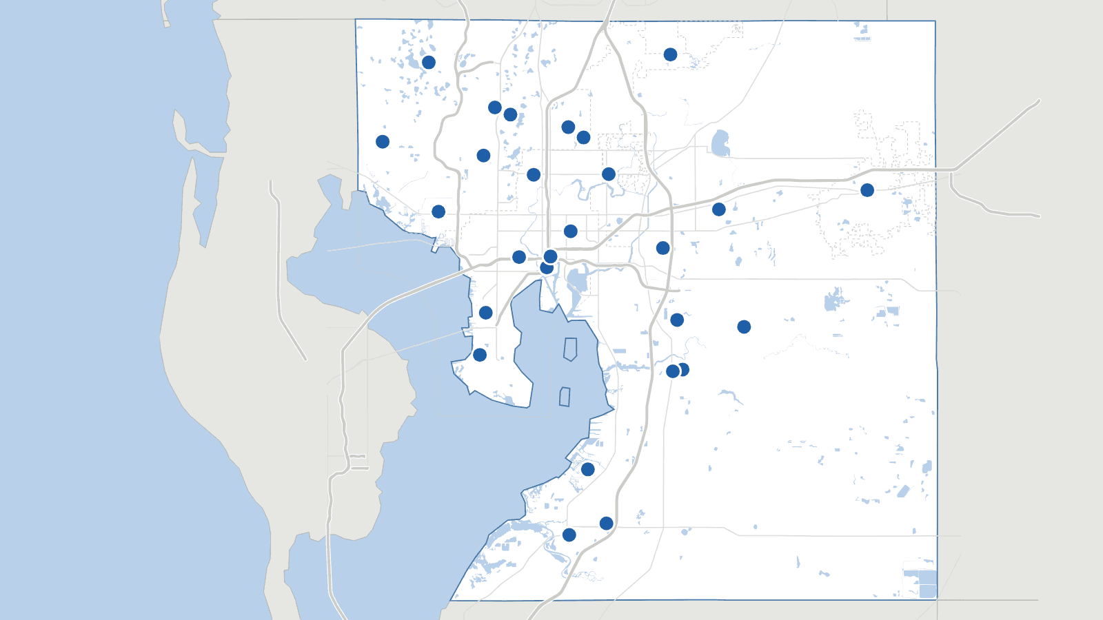 Map of Hillsborough County's 27 early-voting sites